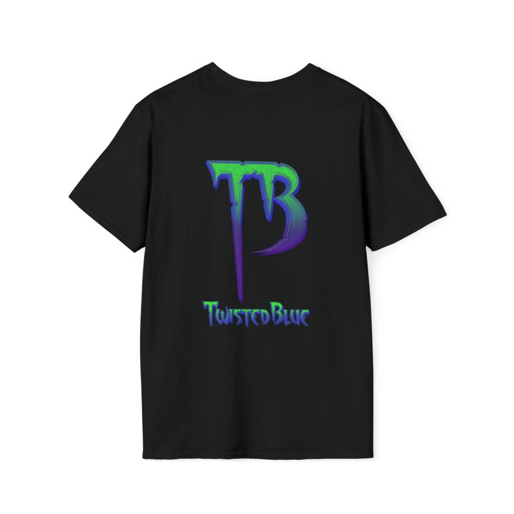 Back of Official Twisted Blue T-shirt with the TB Twisted Blue logo